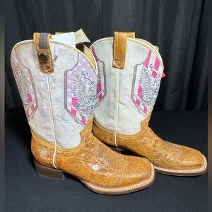 Rooer Women's Cowboy Boots in Tan and Pink